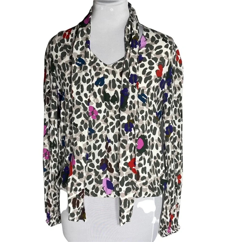 Ted Baker London Tie Neck V Neck Long Sleeve Blouse Size 3 (Ted Baker) 8 10 US